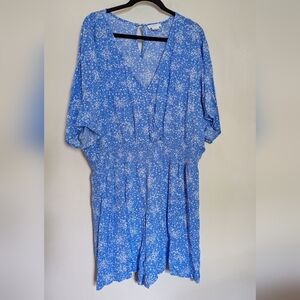 Chicsoul Blue and White Floral Romper Women's Size 3XL